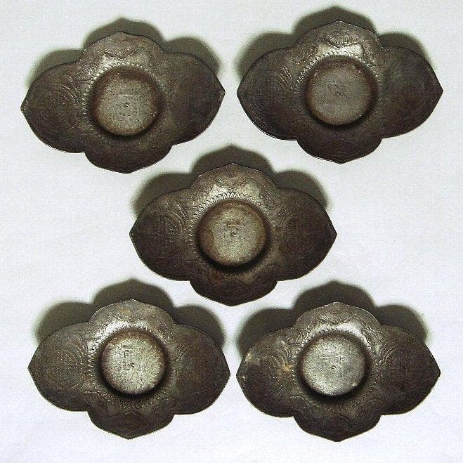 624『中国美術 古錫 十字紋 茶托 5枚』/骨董品 古美術 古玩 アンティーク