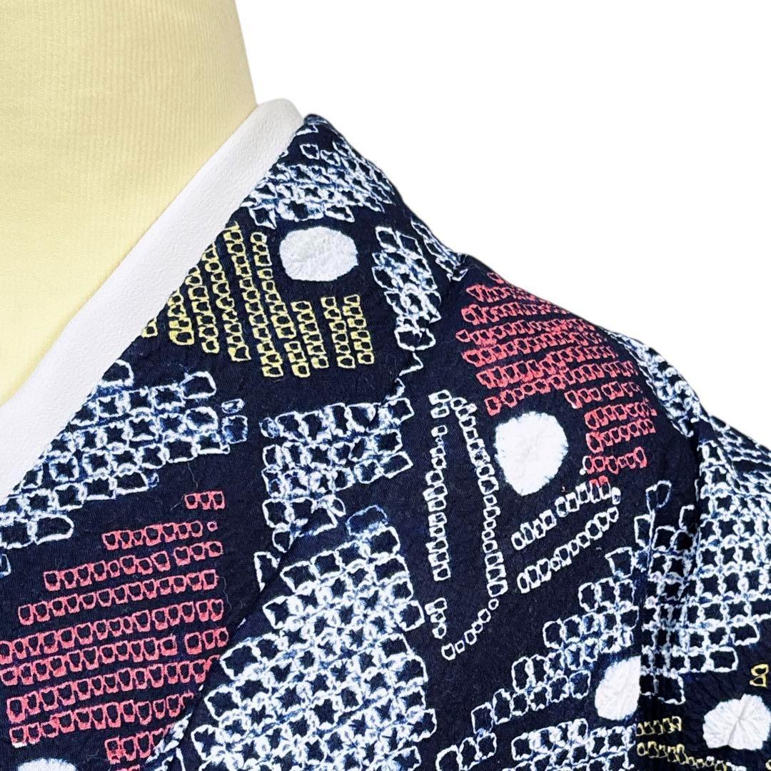 A84夏着物　浴衣　有松鳴海絞り 高級浴衣 花 綿　美品