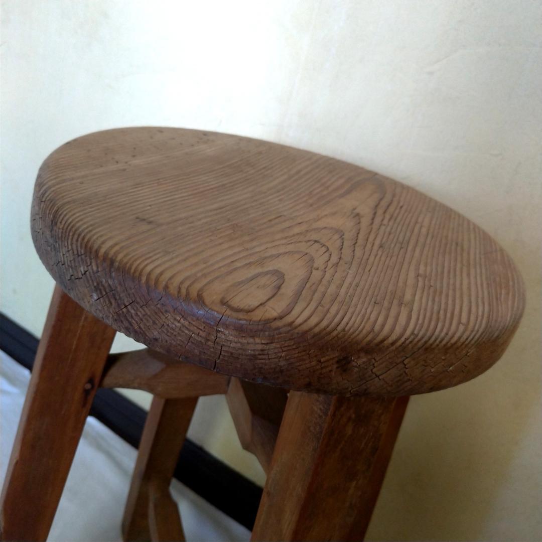 レトロ 古い丸椅子 スツール チェア 木製 飾り台 置物台 花台 アンティーク