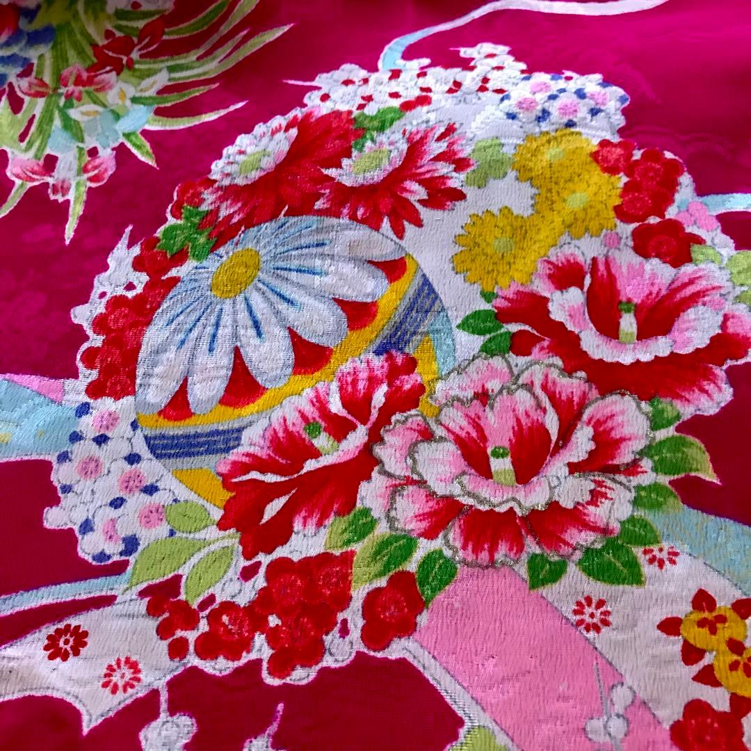 正絹 アンティーク着物 女の子 七五三 ◇花つぼ 花丸紋 古典柄