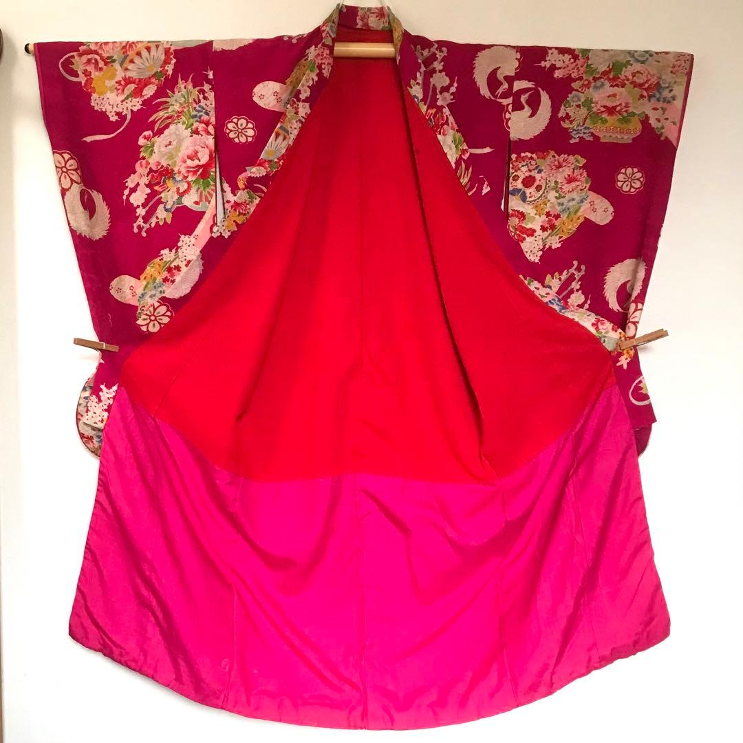 正絹 アンティーク着物 女の子 七五三 ◇花つぼ 花丸紋 古典柄