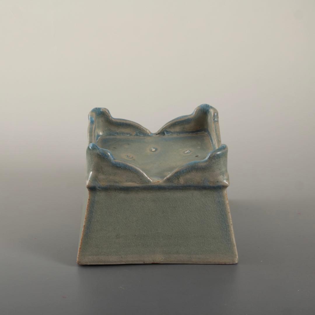 天晴釉 四方形 香炉 倣古 仿汝釉 清朝期？ 中国美術 青磁香炉