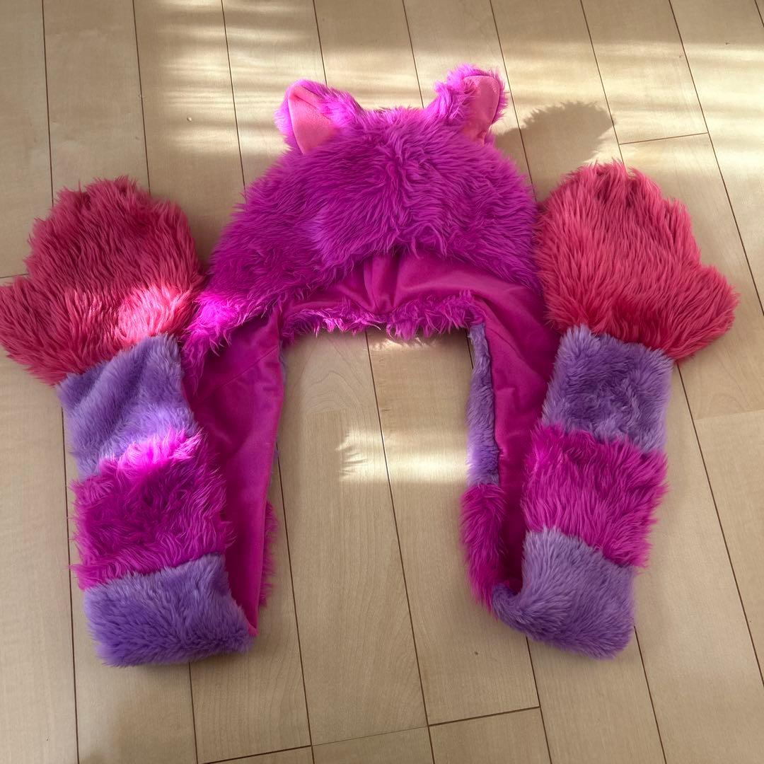 ディズニー　チェシャ猫　ファンキャップ　マフラー ディズニー チシャ猫 マフラーキャップ ファンキャップ - メルカリ