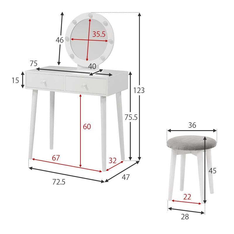 ヨーロピアン調 猫脚 ドレッサー＆チェアー セットLEDの女優ライト付き