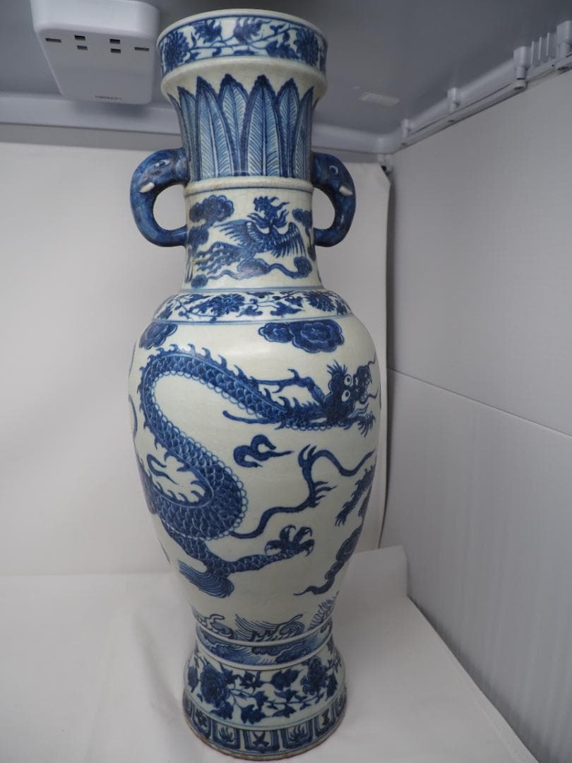 青花龍文象耳瓶　染付　瓶　壺　鳳凰　象　中国　中華
