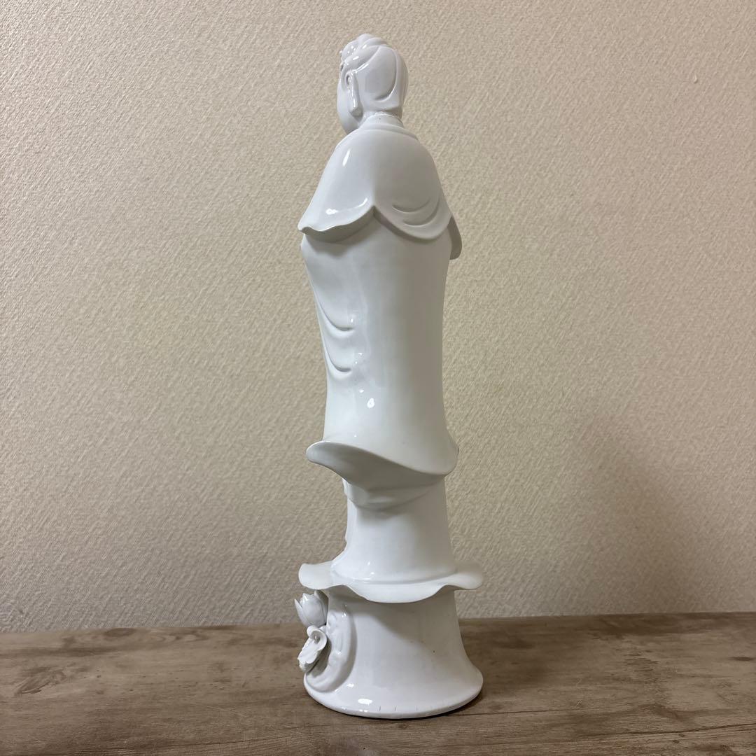 修復あり 中国美術 白磁 蓮上観音立像 置物 仏像〈検 徳化窯 観音菩薩