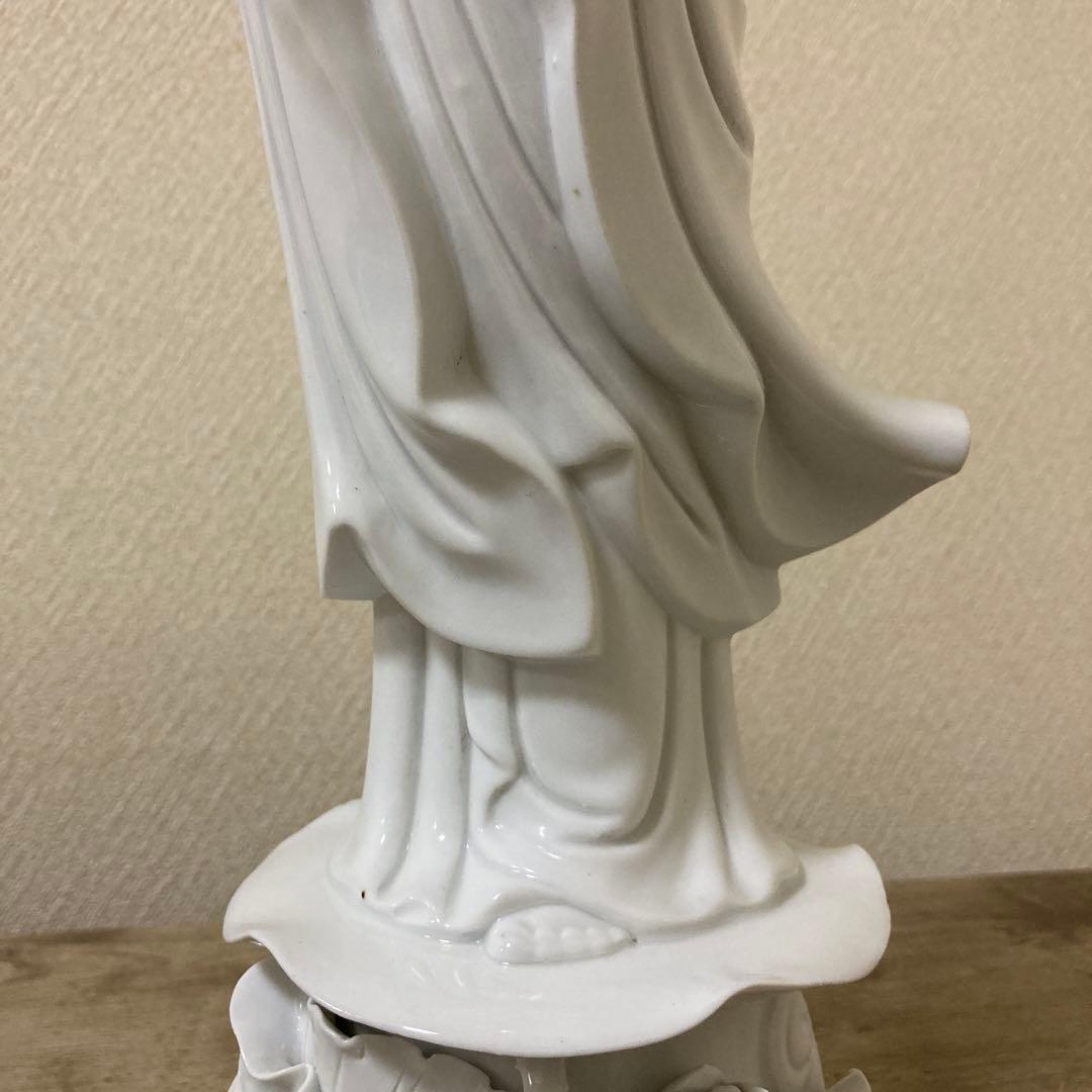 修復あり 中国美術 白磁 蓮上観音立像 置物 仏像〈検 徳化窯 観音菩薩
