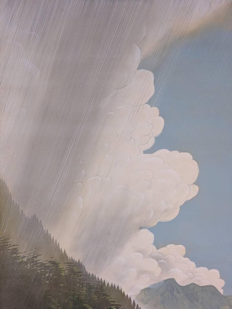 【真作】掛軸　岡部光成　御嶽山　雄大な山景と清涼感あふれる情景　共箱入　T174