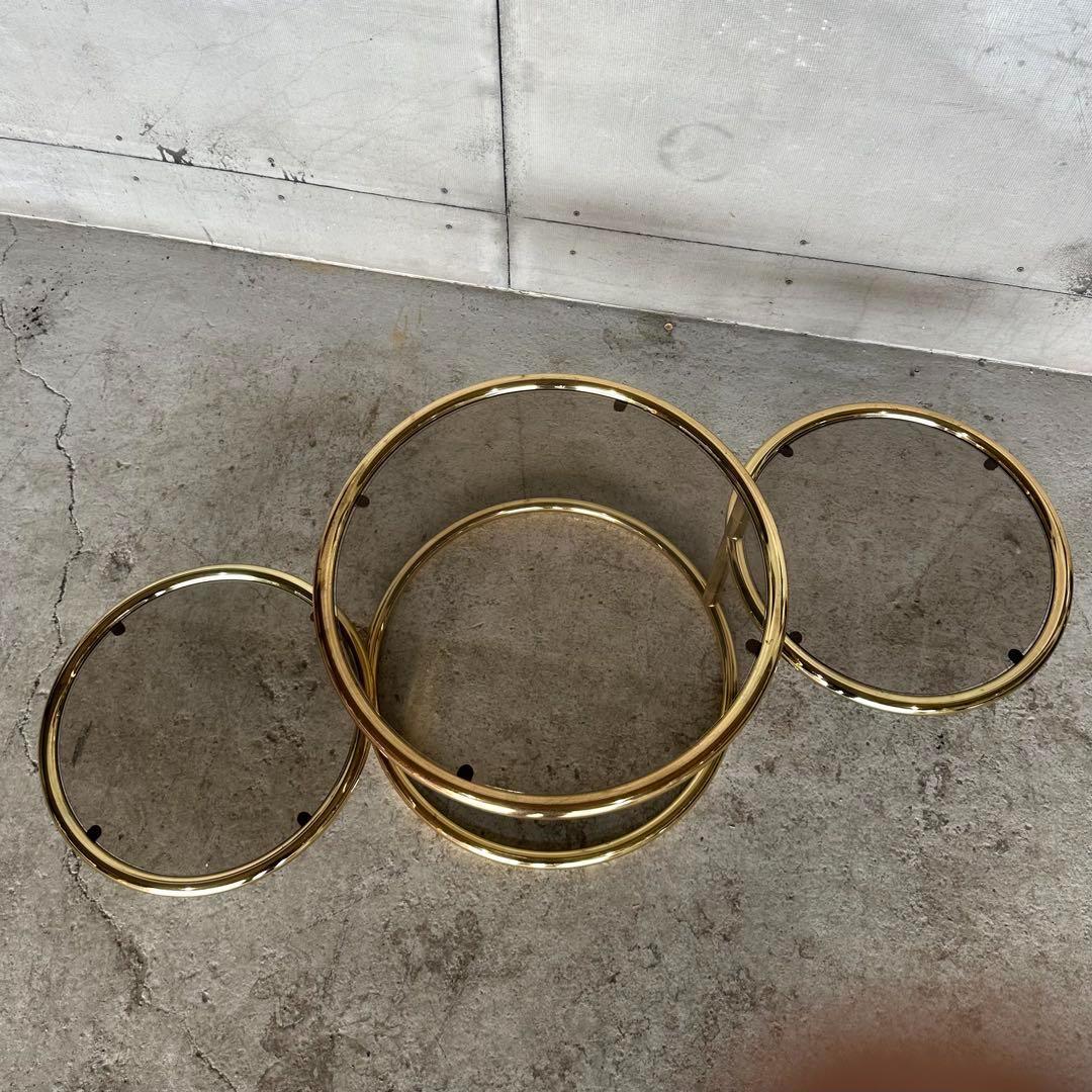 ✿北欧レトロ✿ミッドセンチュリー 3段ガラスサイドテーブル ラウンド