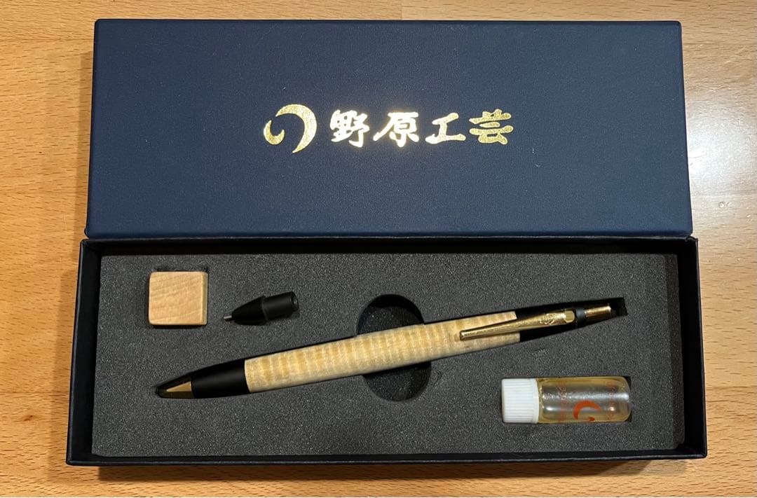 野原工芸栃縮杢シャーペン新型固定式口金付き！最安値 検索用 工房