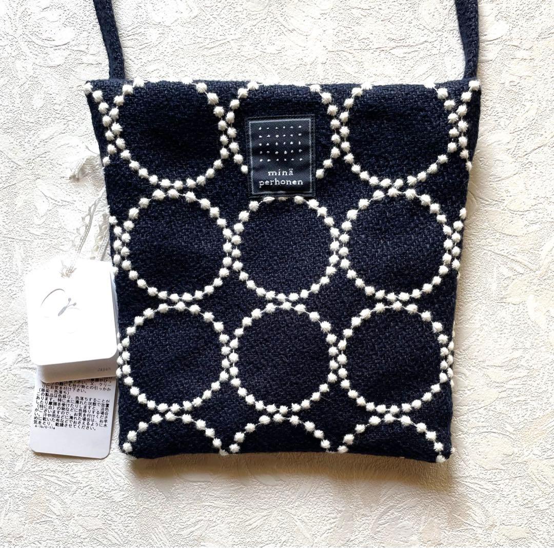 mini perhonen ネイビー ドット柄 ショルダーバッグ