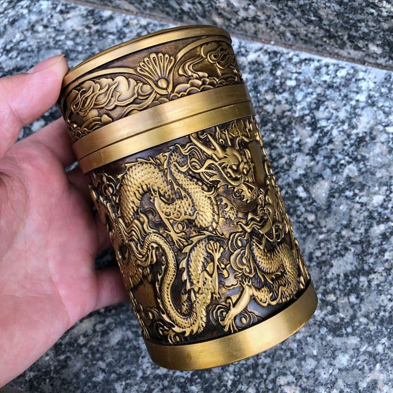 銅器 細工 双龍戯珠龍興天下茶壺 茶道具 香道具 装飾品 工芸品 置物