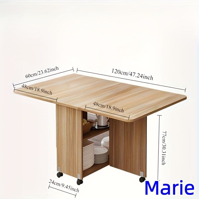 折りたたみ伸縮ダイニングテーブル デュアルバタフライトップ 収納スペース付き