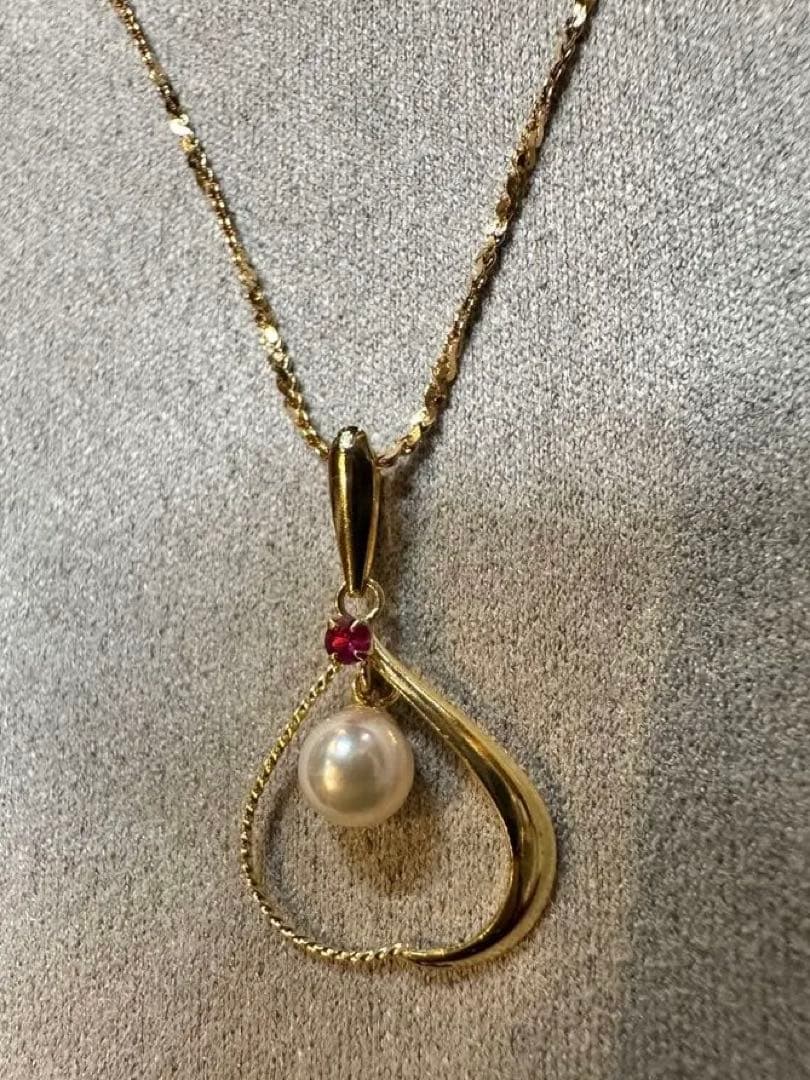 K18あこや真珠 ルビー ペンダントトップ - メルカリ