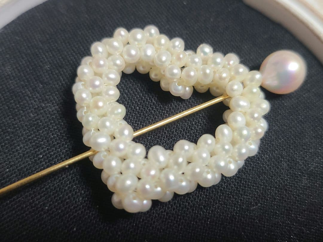 ヴィンテージ K18 パール付き ハート ブローチ ピンブローチ レディース