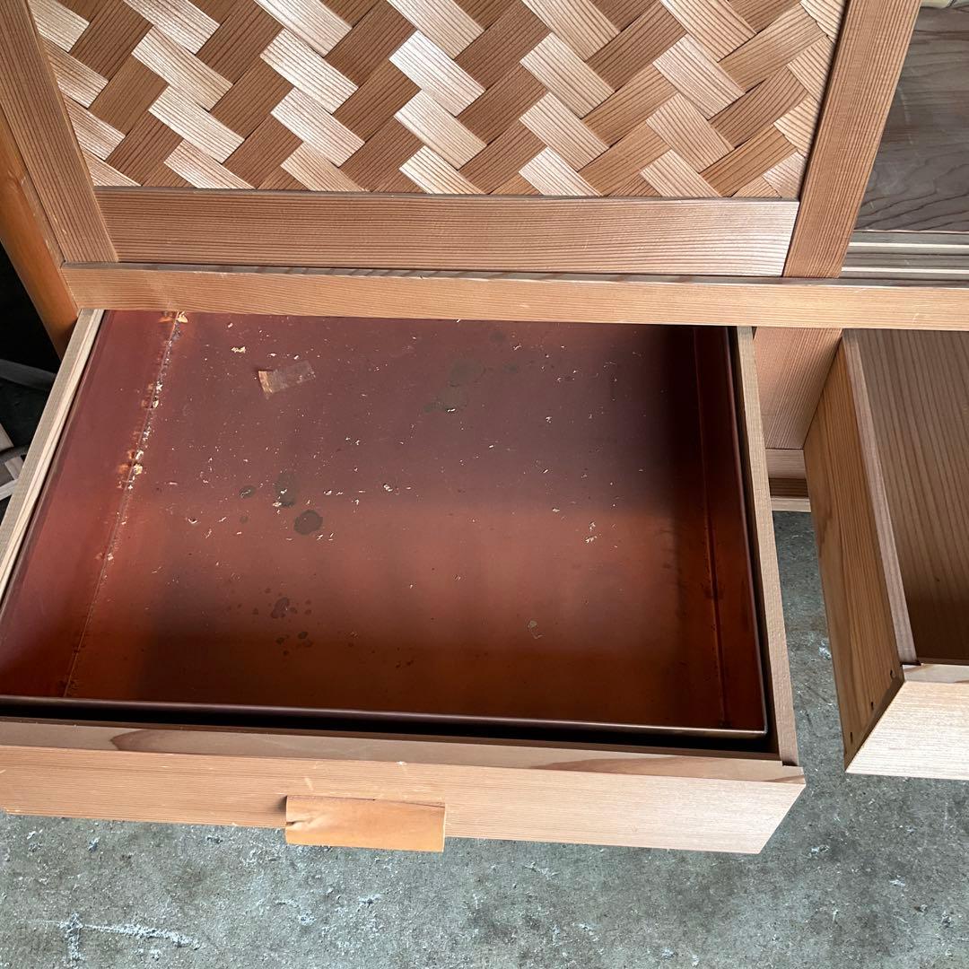 伝統工芸高級水屋道具杉無垢材網代引戸アジロ茶道具煎茶棚置