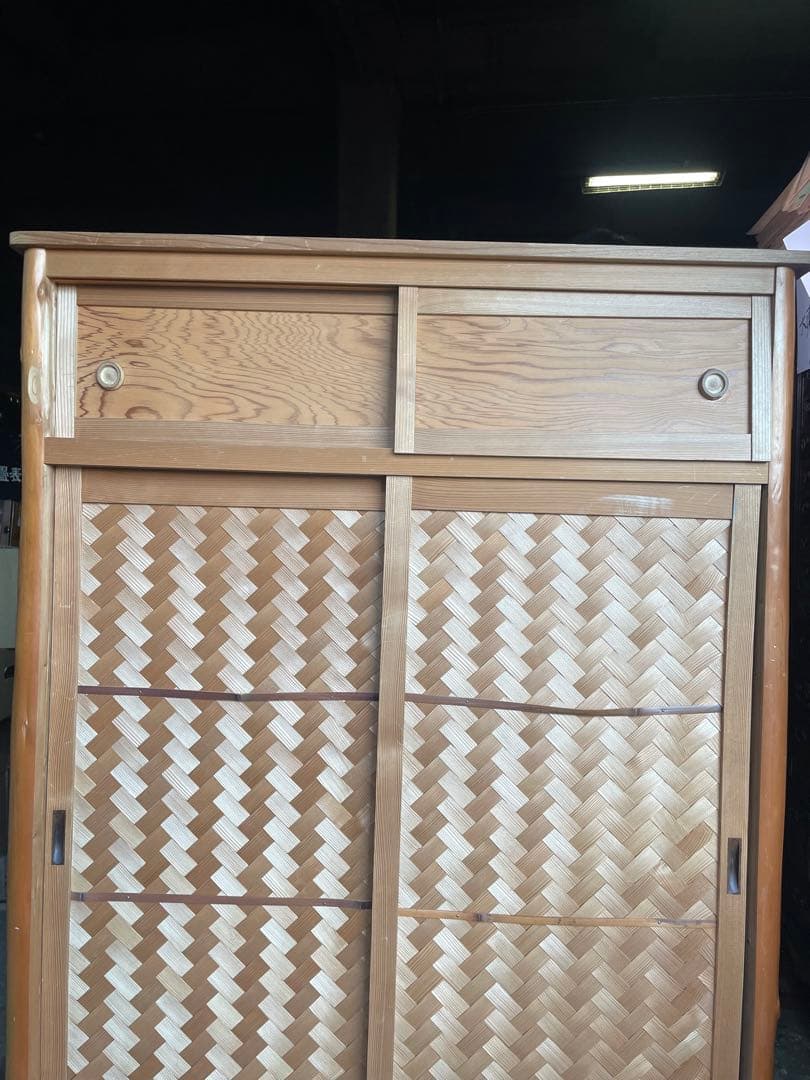 伝統工芸高級水屋道具杉無垢材網代引戸アジロ茶道具煎茶棚置