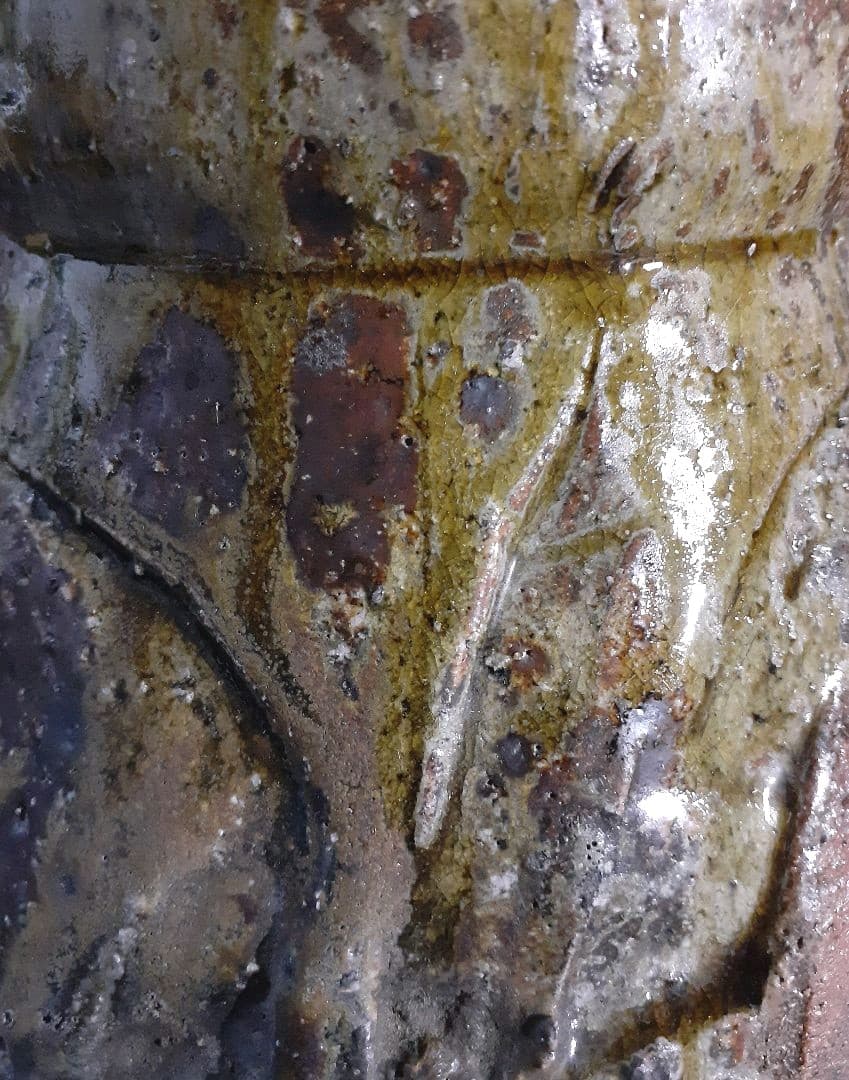 信楽焼 名工 小河仁斎作 信楽 双耳 ビードロ釉 水指 茶道具 茶器