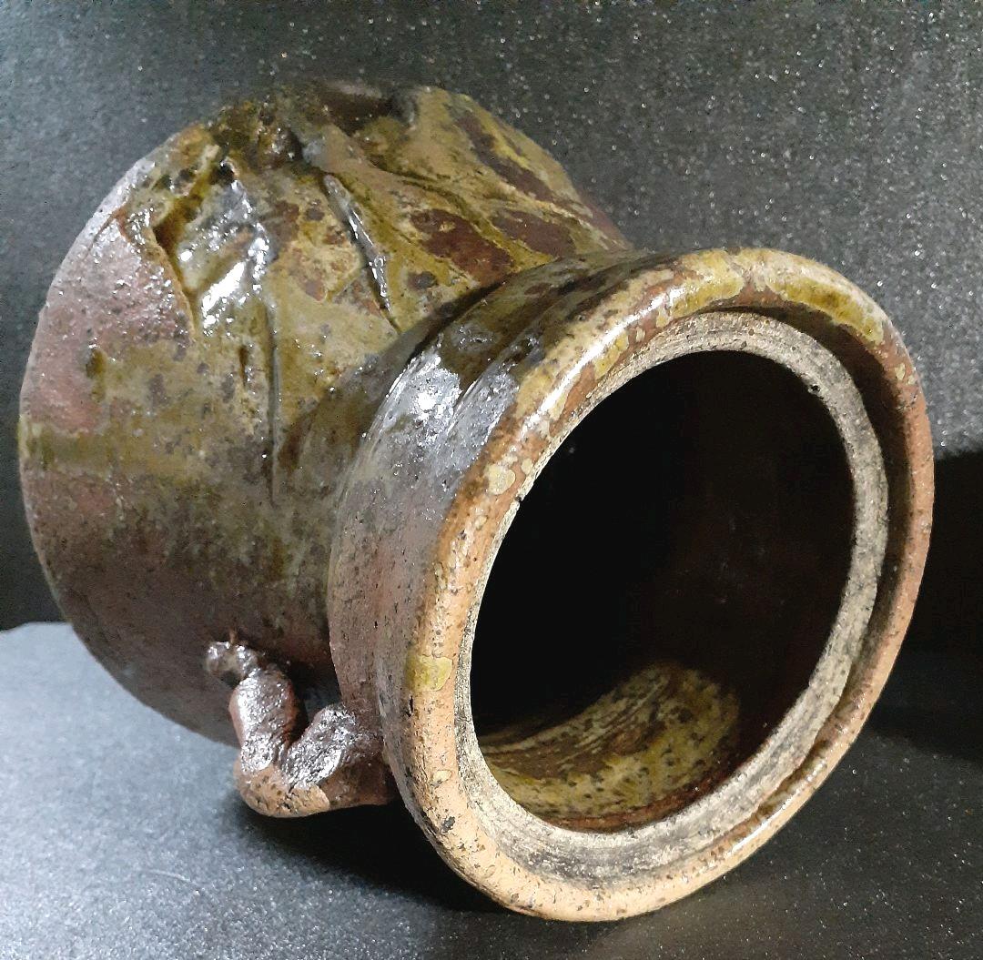 信楽焼 名工 小河仁斎作 信楽 双耳 ビードロ釉 水指 茶道具 茶器