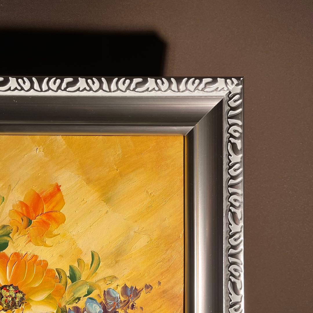 手書き油絵 花瓶の花 額付 肉筆絵画 インテリア 油彩画