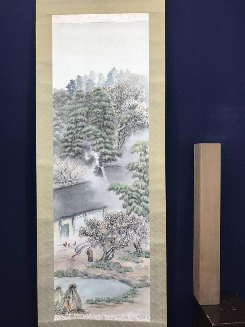 悟月/山水図/農村風景図/早春図/掛軸/名家伝来/AC-41