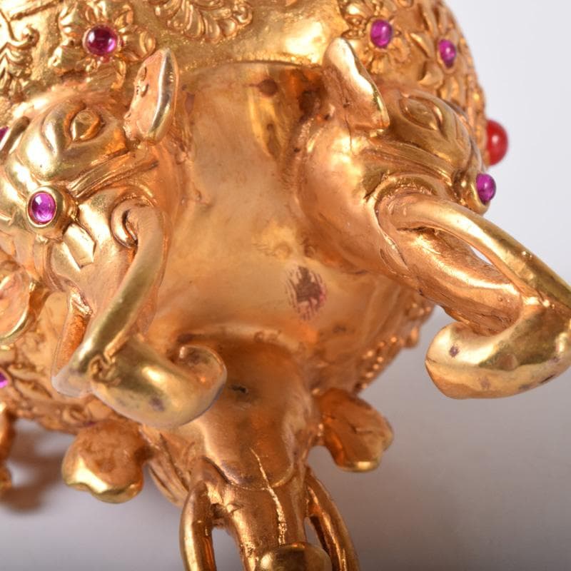 中国 古銅鍍金 双耳三つ足杯 一對 時代箱付 V 7593A