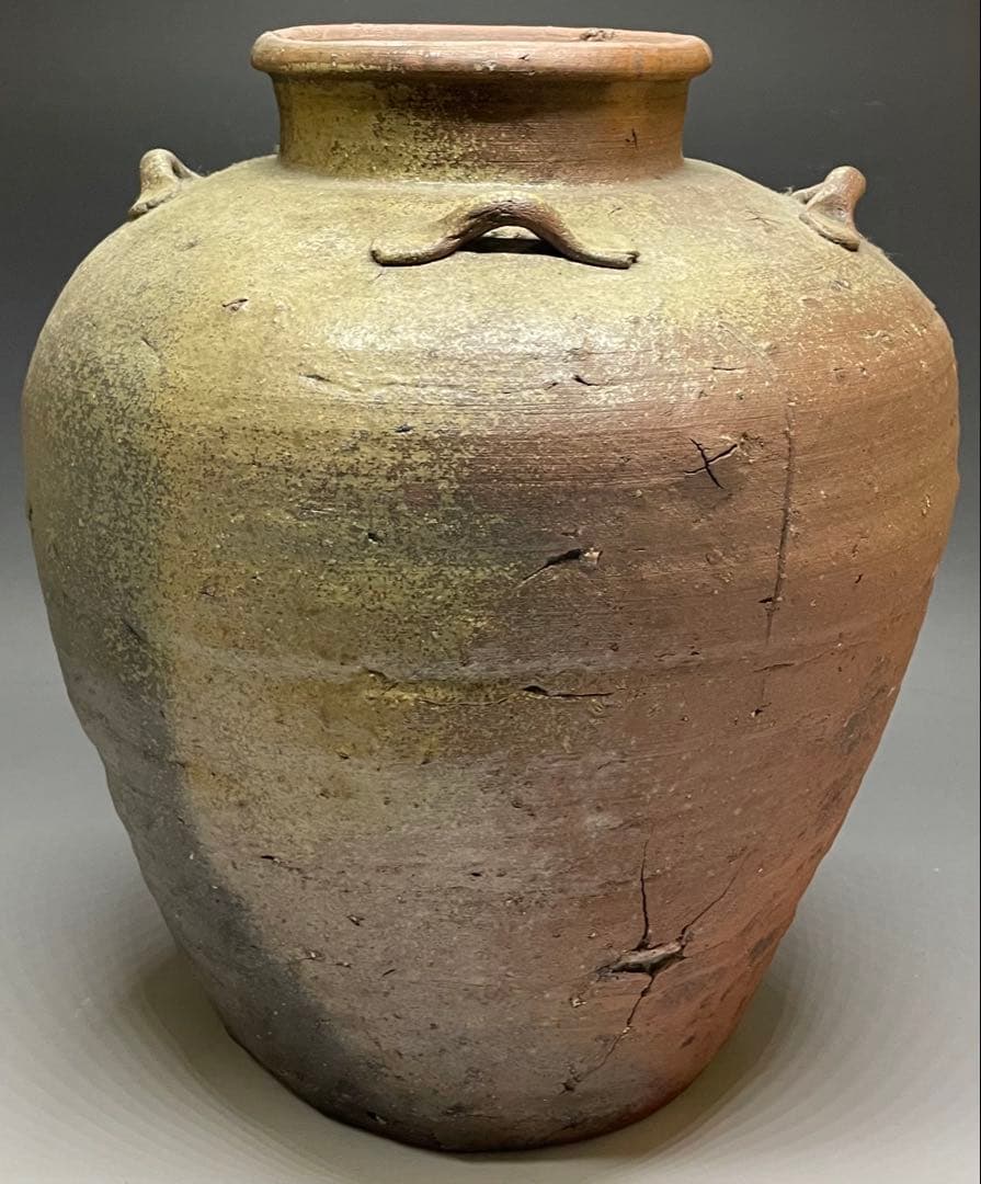 古備前　四耳壺　葉茶壺　28.5cm y5517