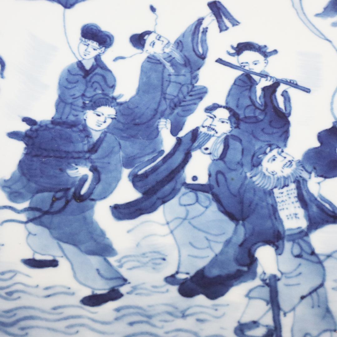 中国古玩 大明萬暦年製 取皿 山水人物図 染付青磁