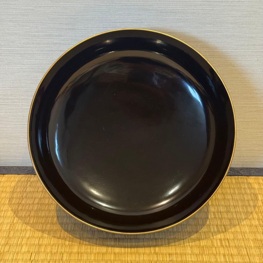 輪島塗 草花沈金 溜塗 栗色 大平 一対 明治時代後期 喰籠 木製漆器 吴山銘