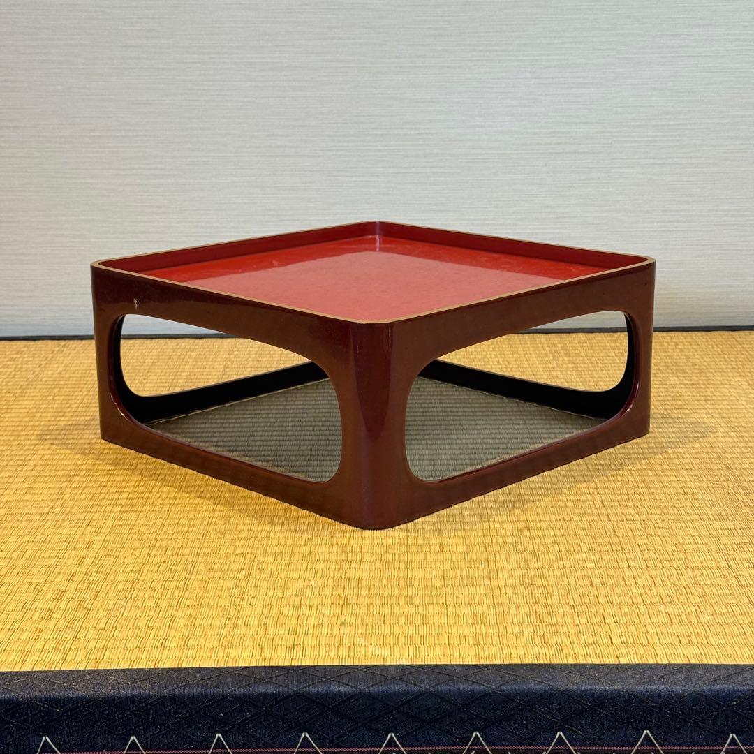 輪島塗 草花沈金 溜塗 栗色 大平 一対 明治時代後期 喰籠 木製漆器 吴山銘