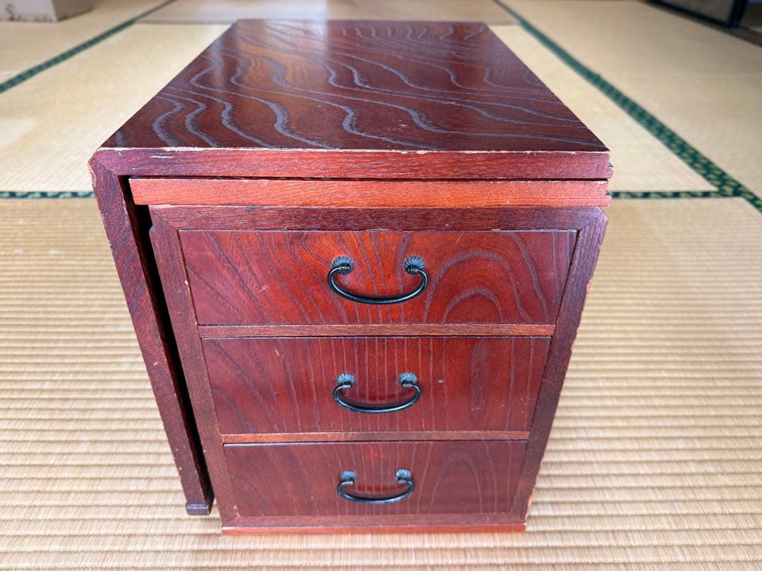 木製折りたたみ文机 三段引き出し 古道具 古民具 アンティーク 昭和レトロ