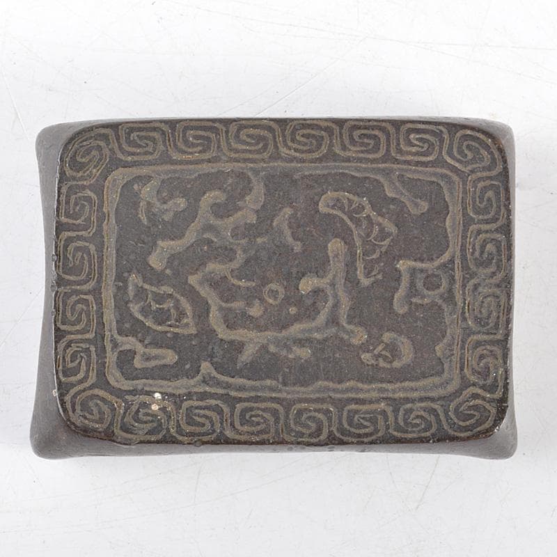 中国　古銅　龍雷文　墨床　飾り台　V R4785