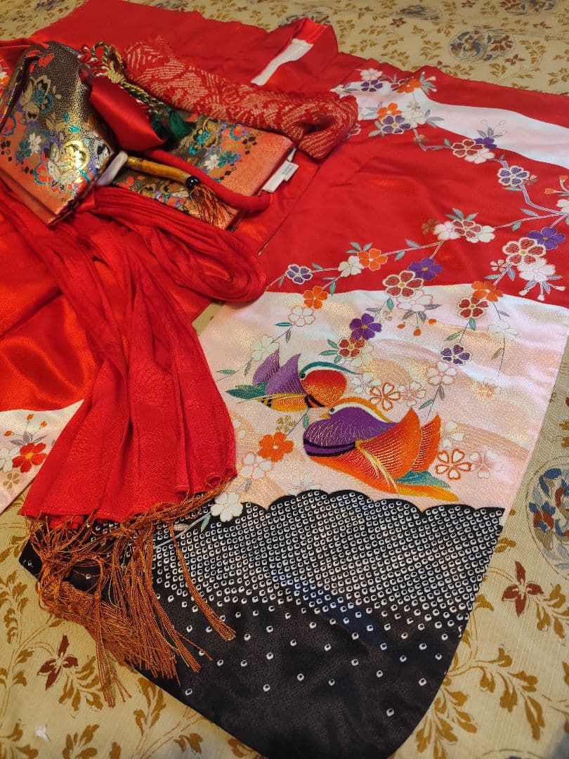 七五三　着物　筥迫セット　　7歳　女の子　絞り柄　袋帯