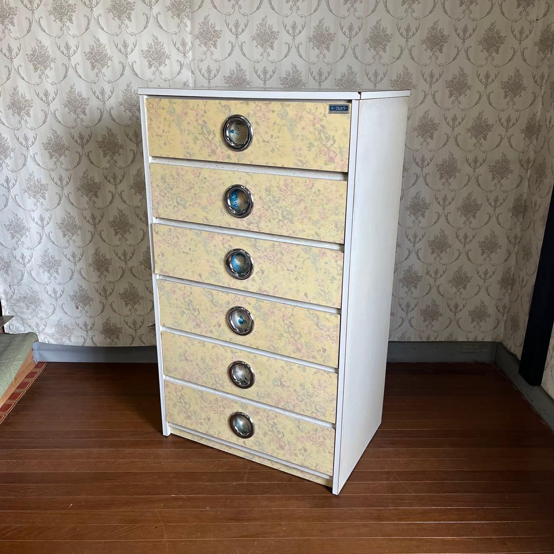 アンティーク】昭和レトロ 花柄 引出し 6段 タンス チェスト 古民家 古家具
