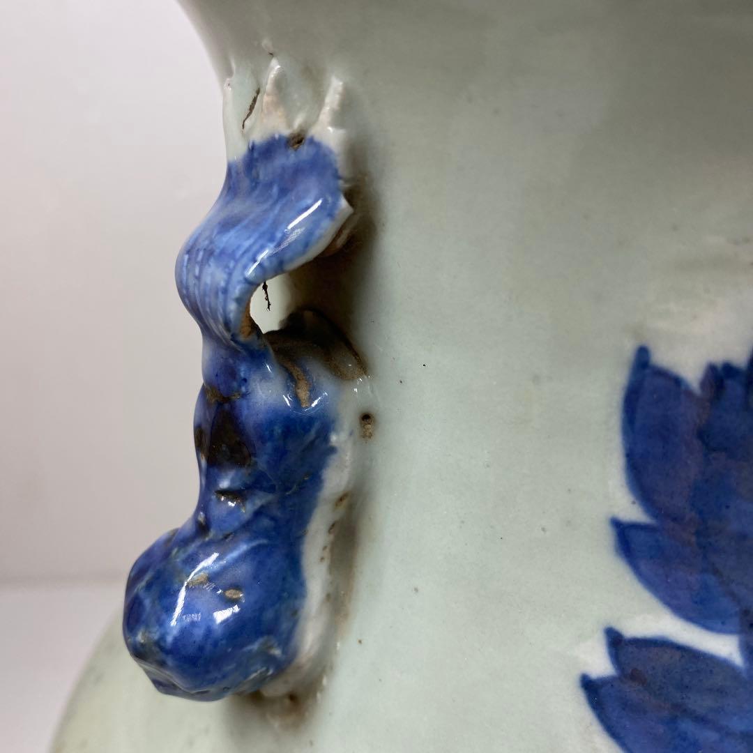 専用中国清時代 染付 花鳥紋 花瓶 高さ約33.2㎝ 木箱