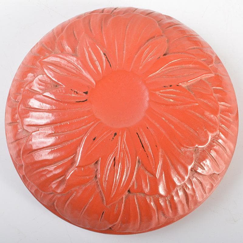 茶道具　朱塗　鎌倉彫　牡丹文　香合　箱付　V　6299