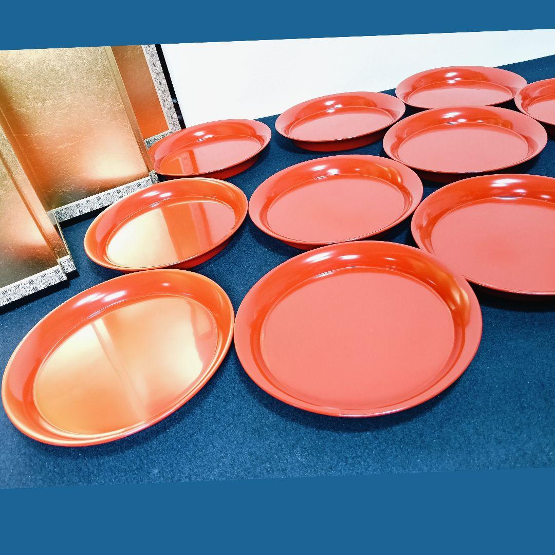 AN15 菓子皿 当時物 10客 木製朱塗 茶道具 懐石 会席