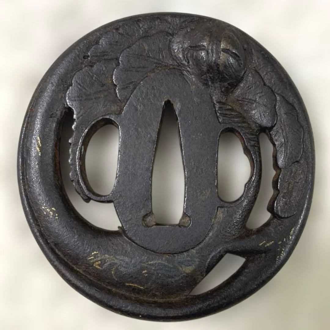 B-72 鍔　金象嵌　武具　刀装具　骨董品　時代物　日本　美術品　工芸品