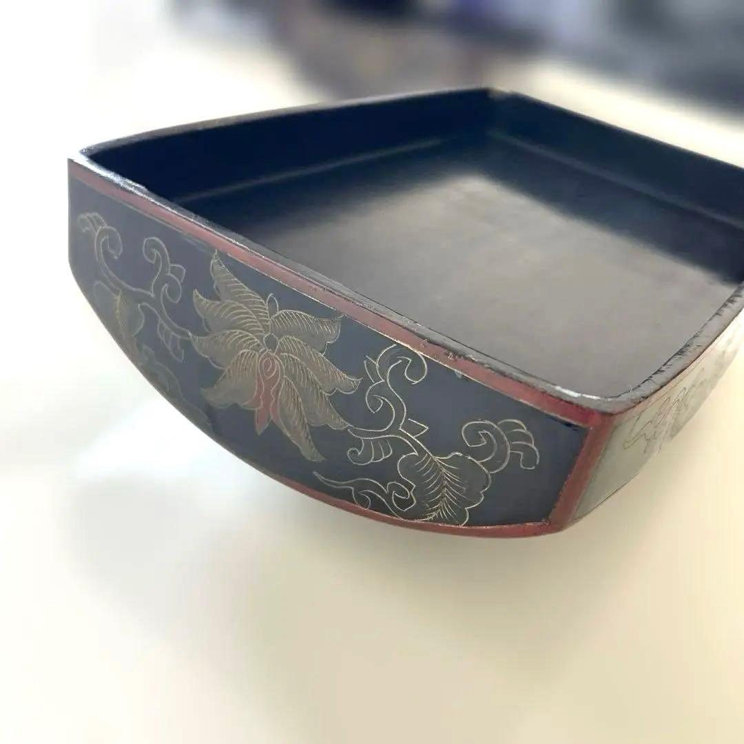 ヴィンテージ中国製漆塗り3段重箱、多彩な花柄