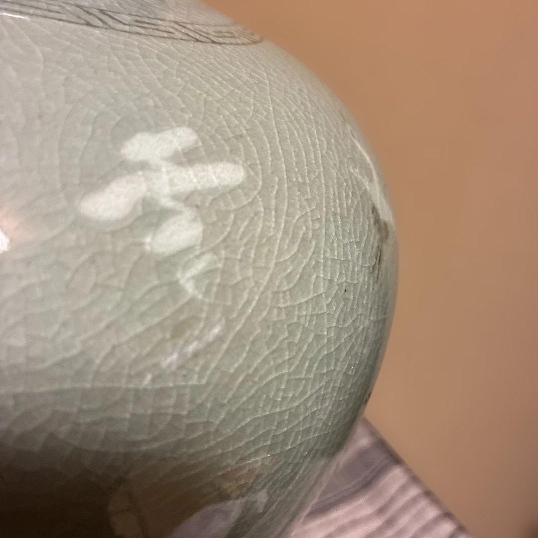 青緑色 鶴模様 陶器 花瓶 - メルカリ