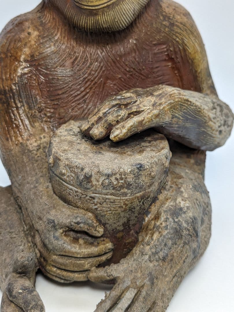 藤原陶臣 備前焼 申置物 猿 サル 縁起物 細工物 太鼓 工芸品 在銘