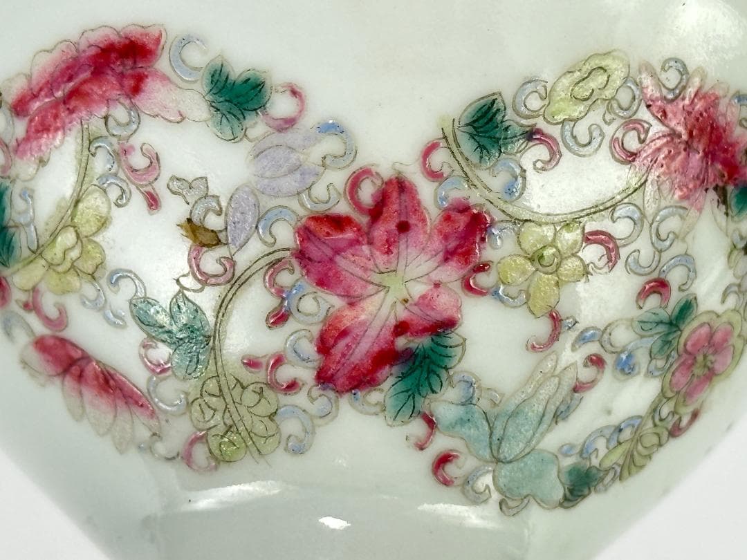 中国美術 清朝 清代 粉彩花卉文燈台 燭台 時代物 唐物 古物 旧