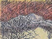 真作】版画 技法不明 木のある風景 繊細な線描と色彩の調和