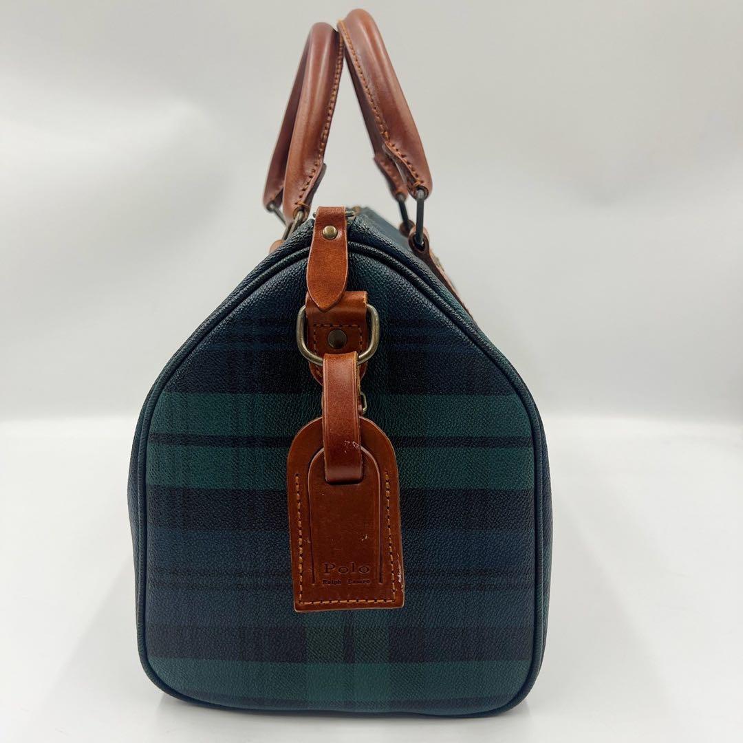 美品 ポロラルフローレン ボストンバッグ チェック柄 PVC グリーン