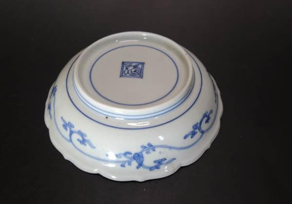 古伊万里 染付 花唐草 五弁花 膾皿 藍柿右衛門 江戸中期 輪花 63 2117