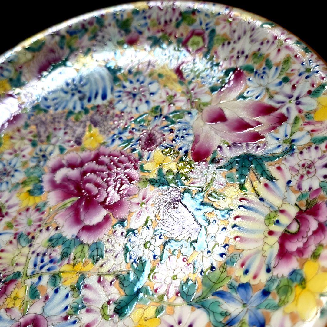 乾隆年製 中国美術 粉彩百花不落地/花詰 28cm 大皿 盛皿