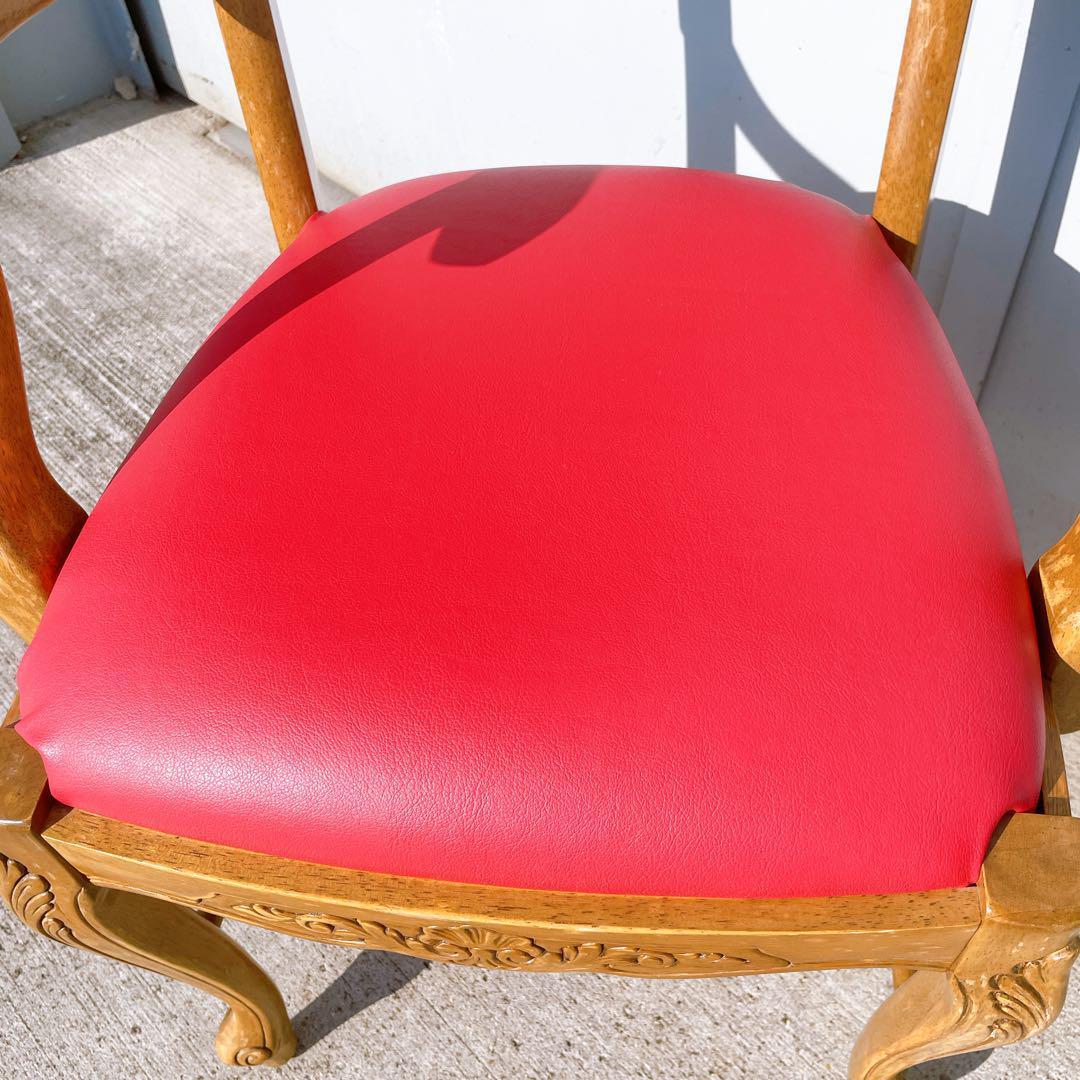 極美品】フランスアンティーク アームチェア ダイニングチェア 猫脚 赤