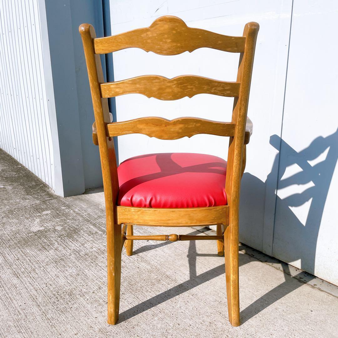 極美品】フランスアンティーク アームチェア ダイニングチェア 猫脚 赤