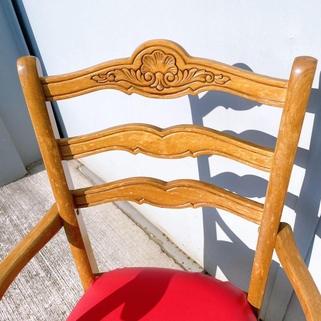 極美品】フランスアンティーク アームチェア ダイニングチェア 猫脚 赤