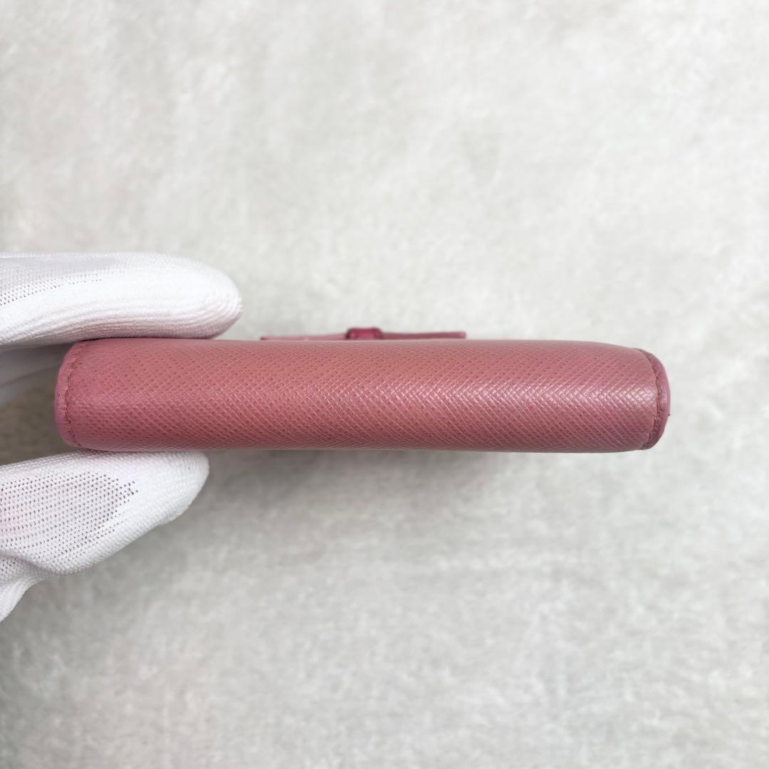 PRADA 二つ折り財布 サフィアーノレザー 本革 バイカラー ピンク リボン